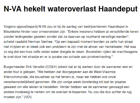 N-VA hekelt wateroverlast Haandeput N-VA hekelt wateroverlast Haandeput